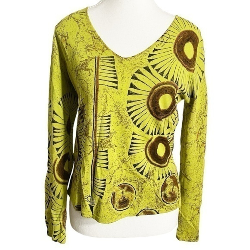 Joseph A Green Long Sleeve V-Neck Vintage Equestrian Print Top